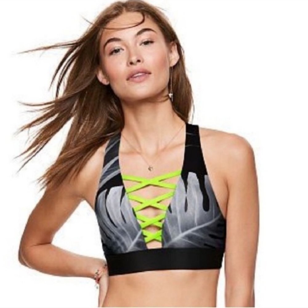 Pink Ultimate Print Strappy Front Sports Bra Sz S